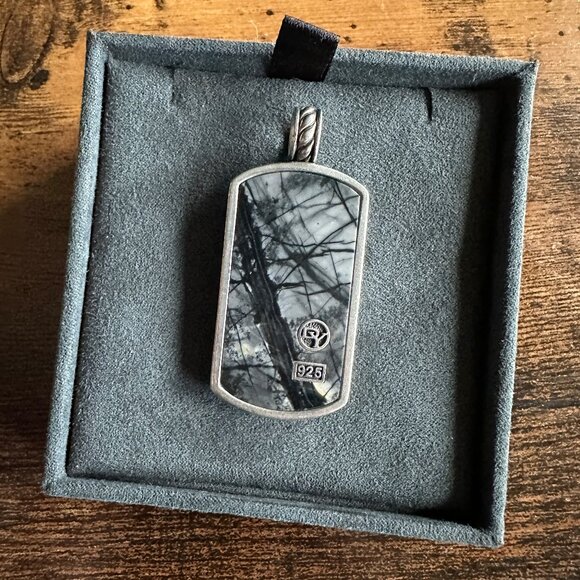 David Yurman XL XLarge Picasso Jasper Dog Tag Pendant - RARE - Picture 4 of 15